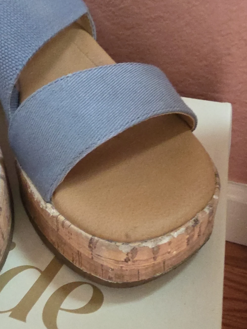 Life Stride Women's Blue Slingback Cork Wedge Sandals